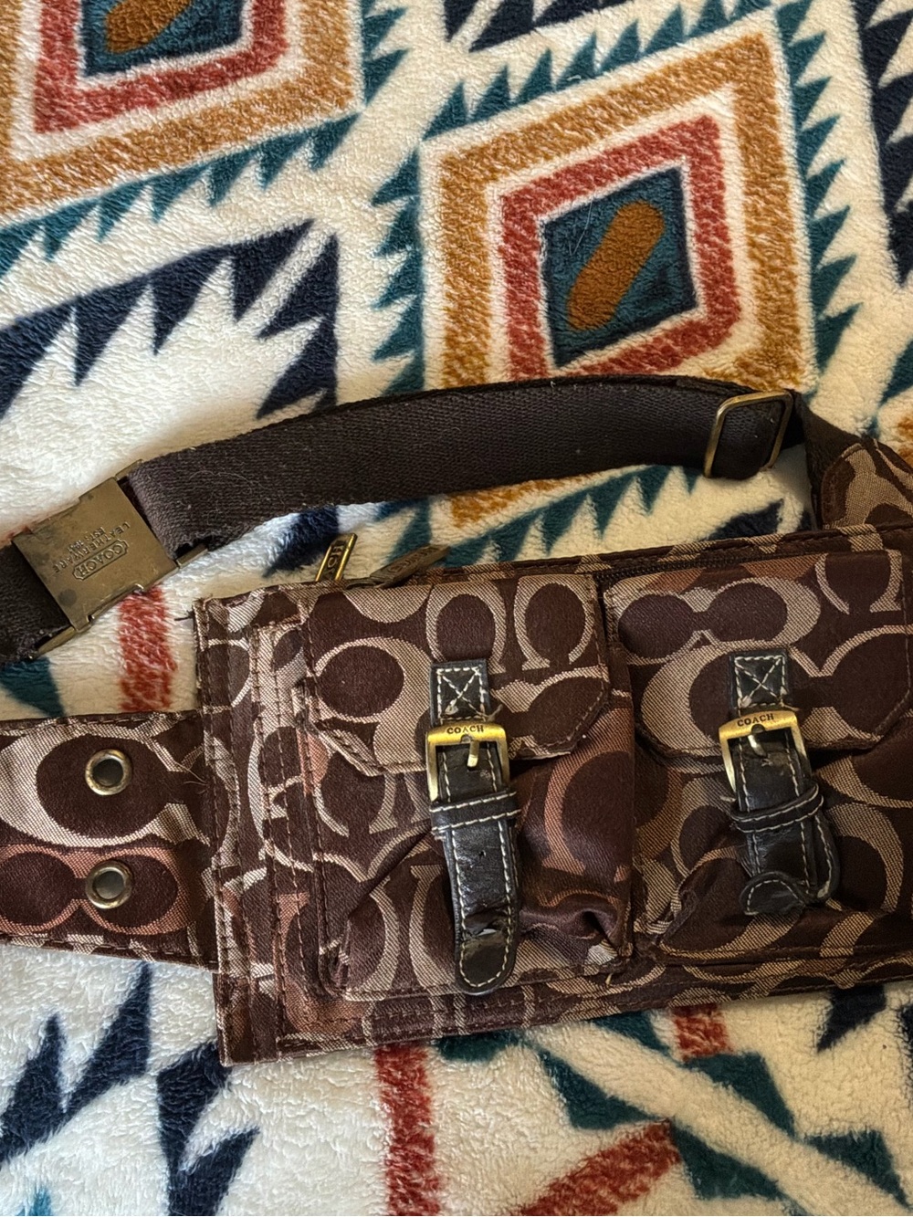 Coach Men’s Brown Signature Canvas Belt Bag with Brass Hardware